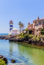 The Farol de Santa Marta and the Casa de Santa Maria in Cascais, a Portuguese coastal town Royalty Free Stock Photo