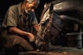 farrier trimming and shaping horses hooves