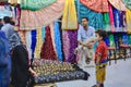 Trade in textiles at bazaar of city Shiraz in Iran.