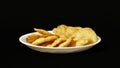 Farsi Puri In White Plate, Gujarati And Indian Snacks, Isolated On Black Background, Namkeen, Copy Space Royalty Free Stock Photo