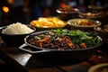 Fartar Brazilian table: beans, moqueca, acarajÃ©s, vatapÃ¡, cachaÃ§a. Authentic colors and flavors., generative IA