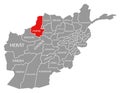 Faryab red highlighted in map of Afghanistan