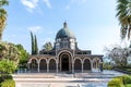 The fasade and the main entrance of the Beatitude Monastery located on the mountain on the coast of the Sea of Galilee - Kinneret