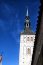 Fasade of old building on the street of Tallin city in a sunny day