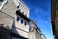 Fasade of old building on the street of Tallin city in a sunny day