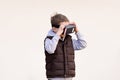 Fascinated little boy watching movie in VR virtual reality goggles Royalty Free Stock Photo