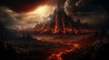 A Fascinating Environment with Volcanic Mountains and Gushing Lava Generative AI