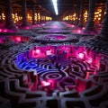 Fascinating mysterious maze with candles, AI-generated.