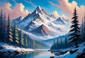 Fascinating mystical view of snowy mountain landscape and forest