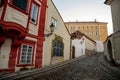 Fascinating narrow picturesque street with baroque and renaissance historical buildings in sunny day, Novy svet, New World in the