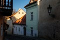 Fascinating narrow picturesque street with baroque and renaissance historical buildings in sunny day, Novy svet, New World in the