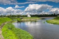 Fascinating riverside scenery of the Tmaka River near its joining the river Volga. The City Of Tver, Russia. Royalty Free Stock Photo