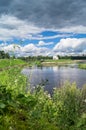 Fascinating riverside scenery of the Tmaka River near its joining the river Volga. The City Of Tver, Russia. Royalty Free Stock Photo