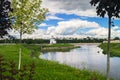 Fascinating riverside scenery of the Tmaka River near its joining the river Volga. The City Of Tver, Russia. Royalty Free Stock Photo