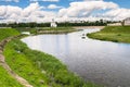 Fascinating riverside scenery of the Tmaka River near its joining the river Volga. The City Of Tver, Russia. Royalty Free Stock Photo