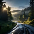 A fascinating road in the mountains at dawn Royalty Free Stock Photo