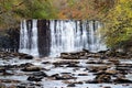 Fascinating Roswell Mill Falls on Vickery Creek with fall colors Royalty Free Stock Photo