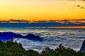 Fascinating sea of clouds and mountain scenery at sunset time in Alishan National Forest Recreation Area, Royalty Free Stock Photo