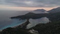 Fascinating views of the lagoon in Turkey. The coastline near the mountains. Drone view