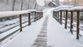 Fascinating Winter Wooden Bridge with Snow