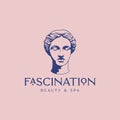 Fascination Beauty and SPA Abstract Vector Sign, Symbol, Logo Template. Hand Drawn Antique Greek Lady Statue Head Royalty Free Stock Photo