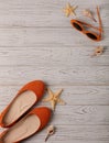 Fashion accessories - ballet shoes, glasses orange color on a w Royalty Free Stock Photo