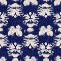 Summer indigo batik block print dyed motif seamless pattern. Fashion all over print for beach wear. Masculine shirt tie