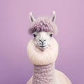 Fashion alpaca on lavender background, cotton candycore trend