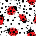 Fashion animal seamless pattern with colorful ladybird on white polka dots background. Cute holiday illustration with Royalty Free Stock Photo