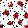 Fashion animal seamless pattern with colorful ladybird on white polka dots background. Cute holiday illustration with Royalty Free Stock Photo