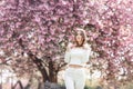 Fashion Art Beauty Portrait. Beautiful Girl in Fantasy Mystical and Magical Spring Garden. Model Royalty Free Stock Photo