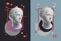 Fashion art collage with plaster antique sculpture of Venus face in a pop art style. Creative vogue concept image in Royalty Free Stock Photo