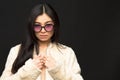 Fashion asian model woman in sunglasses in studio Royalty Free Stock Photo