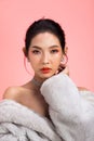 Fashion Asian Woman thin skin black hair eyes pink Royalty Free Stock Photo