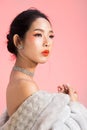 Fashion Asian Woman thin skin black hair eyes pink Royalty Free Stock Photo