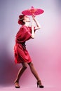 Fashion asian woman wearing traditional japanese red kimono. Geisha Royalty Free Stock Photo