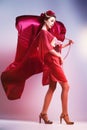 Fashion asian woman wearing traditional japanese red kimono Royalty Free Stock Photo