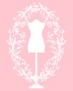 Fashion atelier mannequin and sakura blossom frame vector silhouette emblem