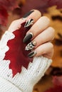 Fashion autumn nail art. Autumn background. Fashion background. Royalty Free Stock Photo