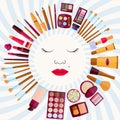 Fashion background. Flat icons collection. Decorative cosmetics Royalty Free Stock Photo