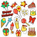 Fashion Badges, Patches, Stickers Birthday Theme. Happy Birthday Party Elements Royalty Free Stock Photo