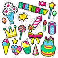 Fashion Badges, Patches, Stickers Birthday Theme. Happy Birthday Party Elements Royalty Free Stock Photo