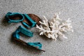 Fashion beach sandals and piece of coral arrangement