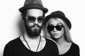 Fashion beautiful couple in hat together. Hipster boy and girl Royalty Free Stock Photo