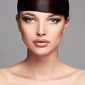 Fashion Beautiful Girl.Hairstyle. Fringe. Professional Makeup. young beauty Woman Royalty Free Stock Photo