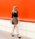 Fashion beautiful young woman in leopard skirt and sunglasses Royalty Free Stock Photo