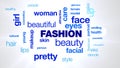 Fashion beauty makeup beautiful attractive pretty typography word cloud animation.