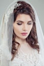 Fashion portrait of bride woman in veil.