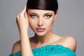 Fashion Beauty Portrait.healthy Hair. Beautiful Girl in blue dress Royalty Free Stock Photo