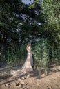 Fashion beauty portrait of stylish woman in prom dress outdoors Royalty Free Stock Photo